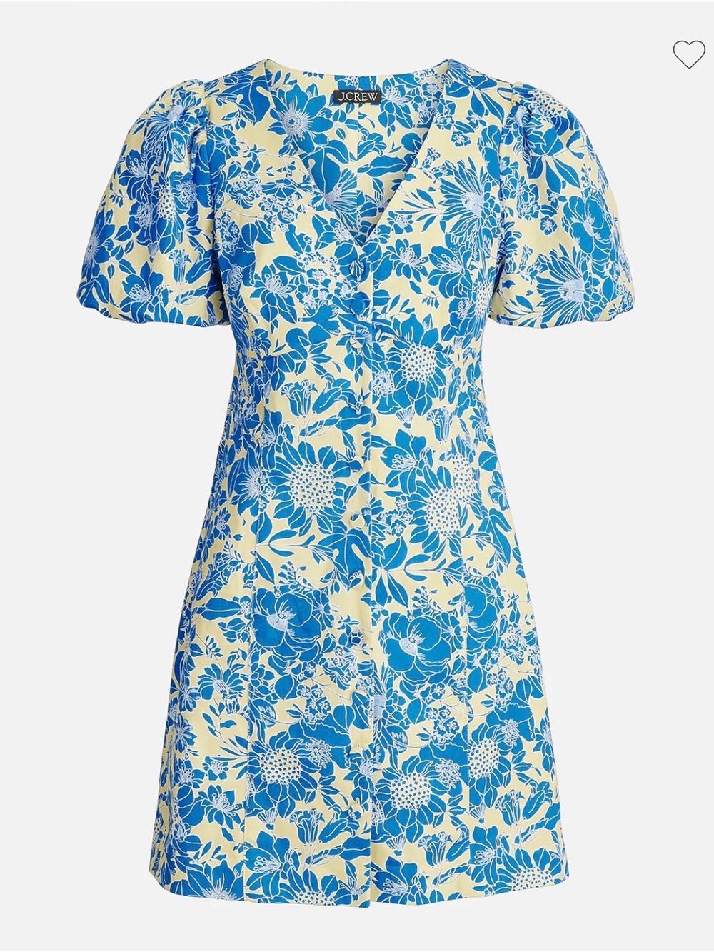 J. Crew Yellow and Blue Floral A-Line Puff Sleeve Dress